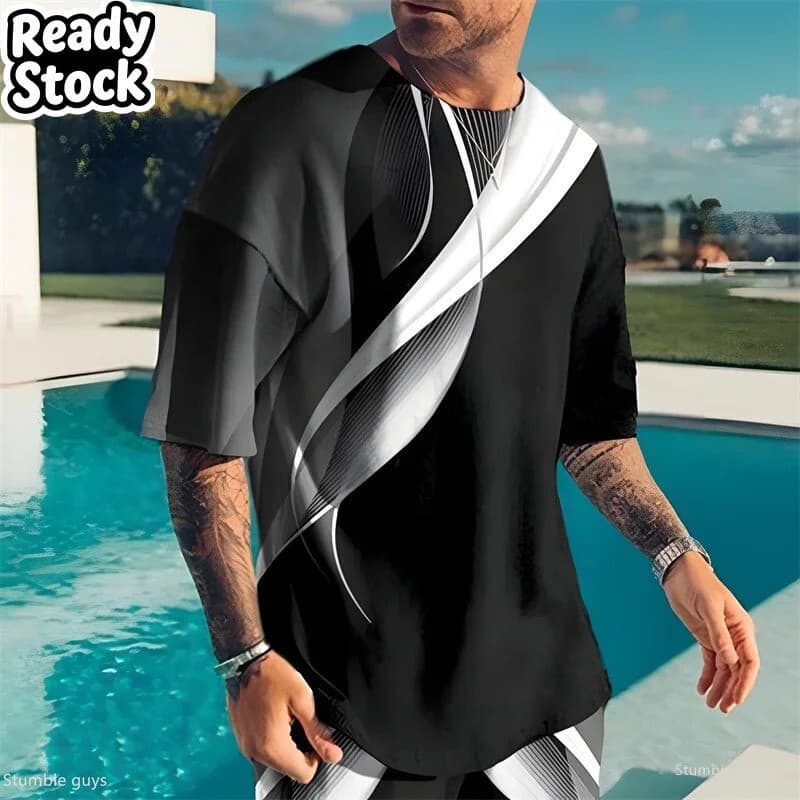 2026 Verão Masculino Oversized Retro Camiseta Solta Manga Curta Respirável Tecido Macio Tamanho Grande Esportes 3D De St