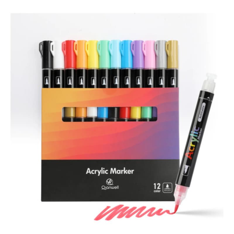 Kit 12 Caneta Marcadora Acrílica Líquida Direta Pincel de Pintura Pedra Cerâmic, Glas Madeira Lona