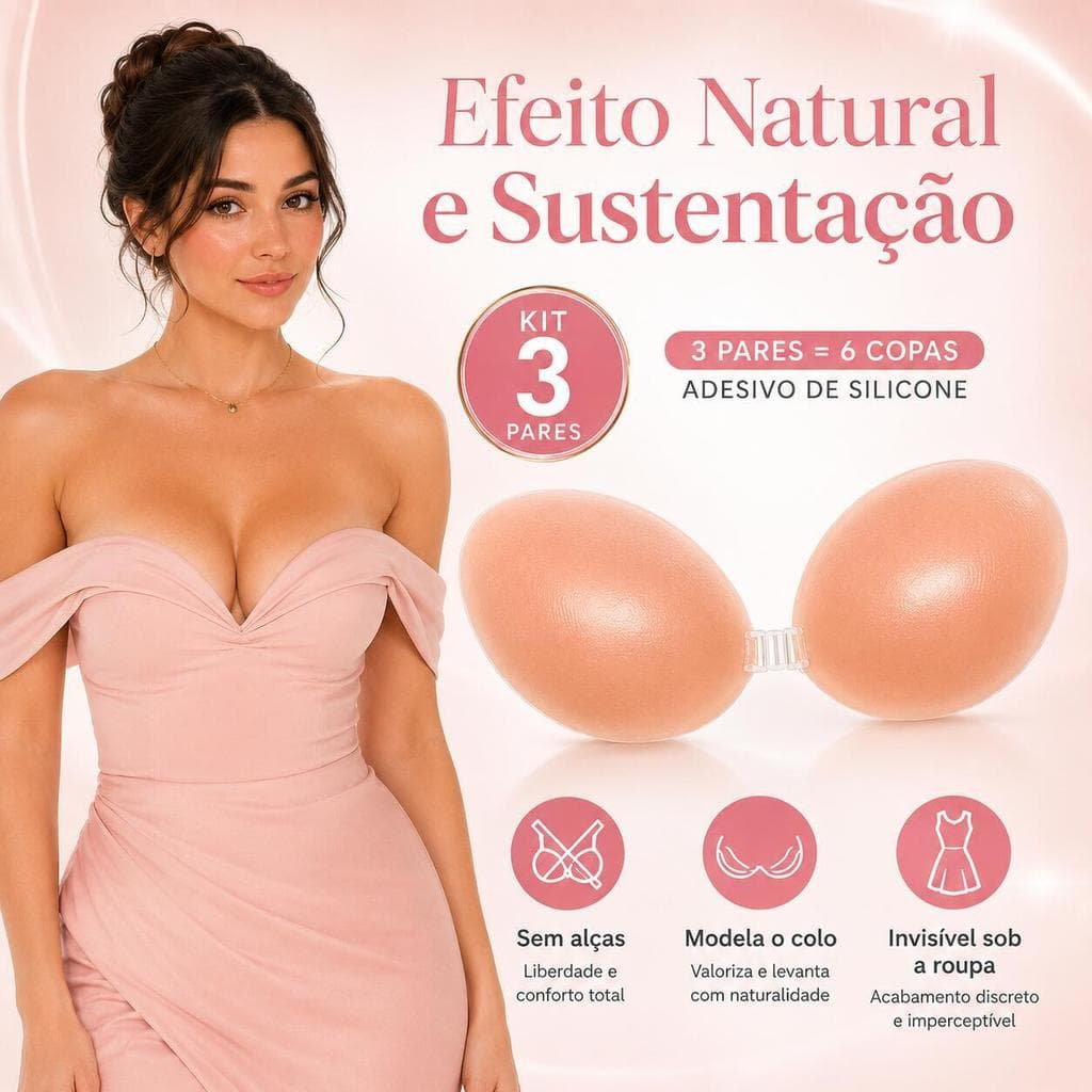 Kit 3 Pares Sutiã Adesivo Invisível de Silicone Nude Reutilizável Sem Alças para Decote e Costas Nuas P ao GG