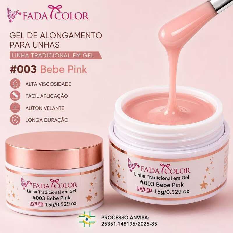 Gel para Alongamento de Unhas UV/LED Fada Color 15g Alta Viscosidade Autonivelante Longa Duração