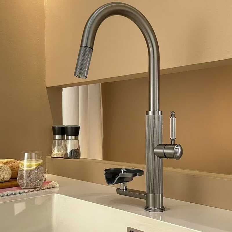 Torneira extraível de cozinha em aço inoxidável 304, com lavadora de copos, torneira integrada, pia, placa de copo de la