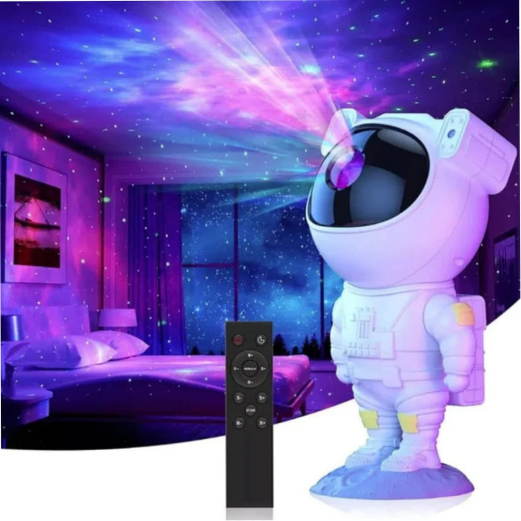 Astronauta Luminária Projetor De Luz Estrela Galáxia Nebulosa com Controle Remoto USB 360°