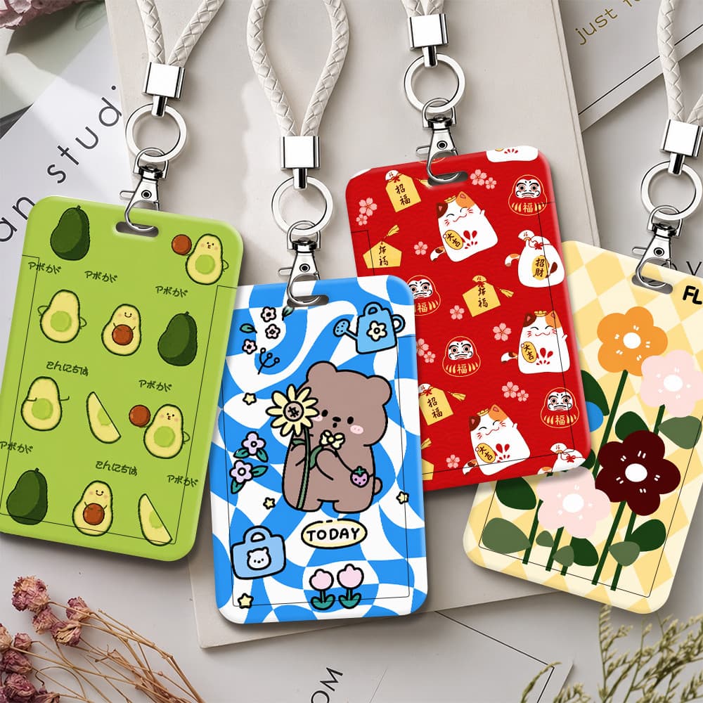 Porta-Cartões De Identificação De Plástico Com Flor De Urso Kawaii Alça De Chaveiro Para Cartão De Campus De Estudante E