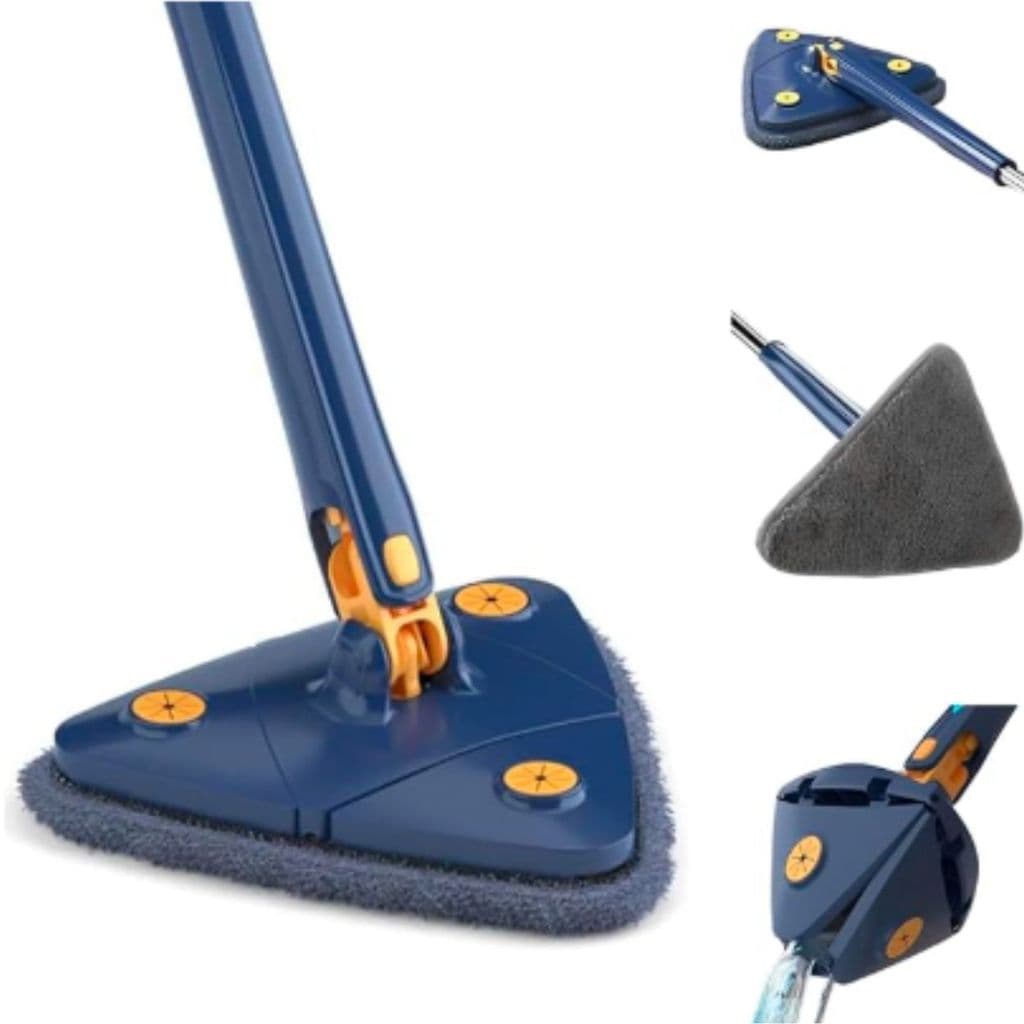 Esfregão Mop 360° Triangular Giratório Ajustável com Cabo Telescópico | Limpeza Profunda para Piso e Cantos Difíceis.