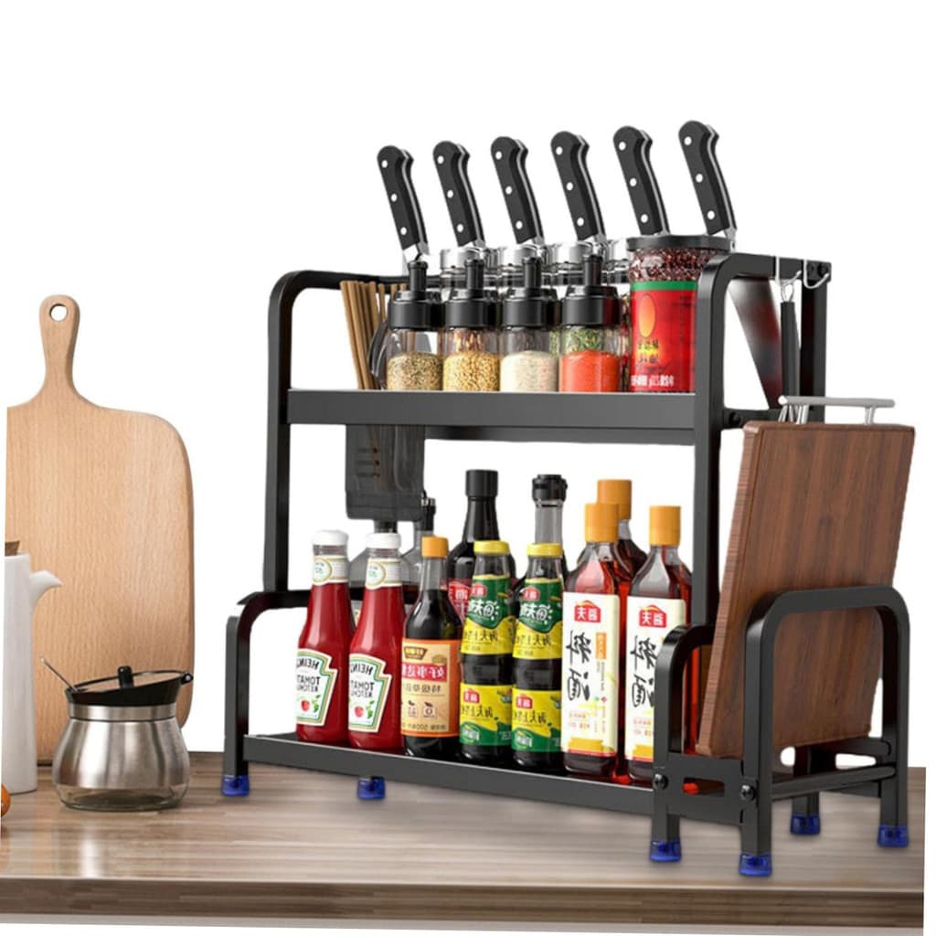 Organizador de Bancada Premium 2 Níveis – Suporte para Temperos, Facas e Tábua de Corte