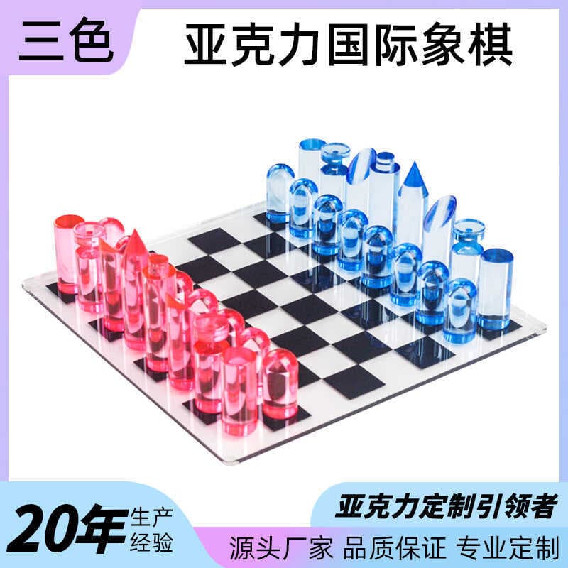 Xadrez acrílico personalizado preto branco vermelho azul peça de xadrez luz jogo de luxo xadrez decoração de mesa