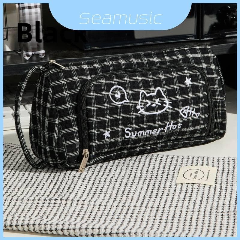 Organizador Elegante Da Pena Lona Com Bordado Do Gato Para O Presente Uso Escritório Escola E
