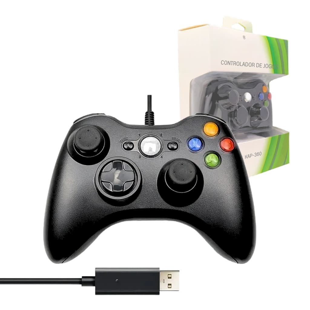 Controle Gamer Com Fio 2,10M Compatível com Console 360 e Computador Kapbom KAP-360