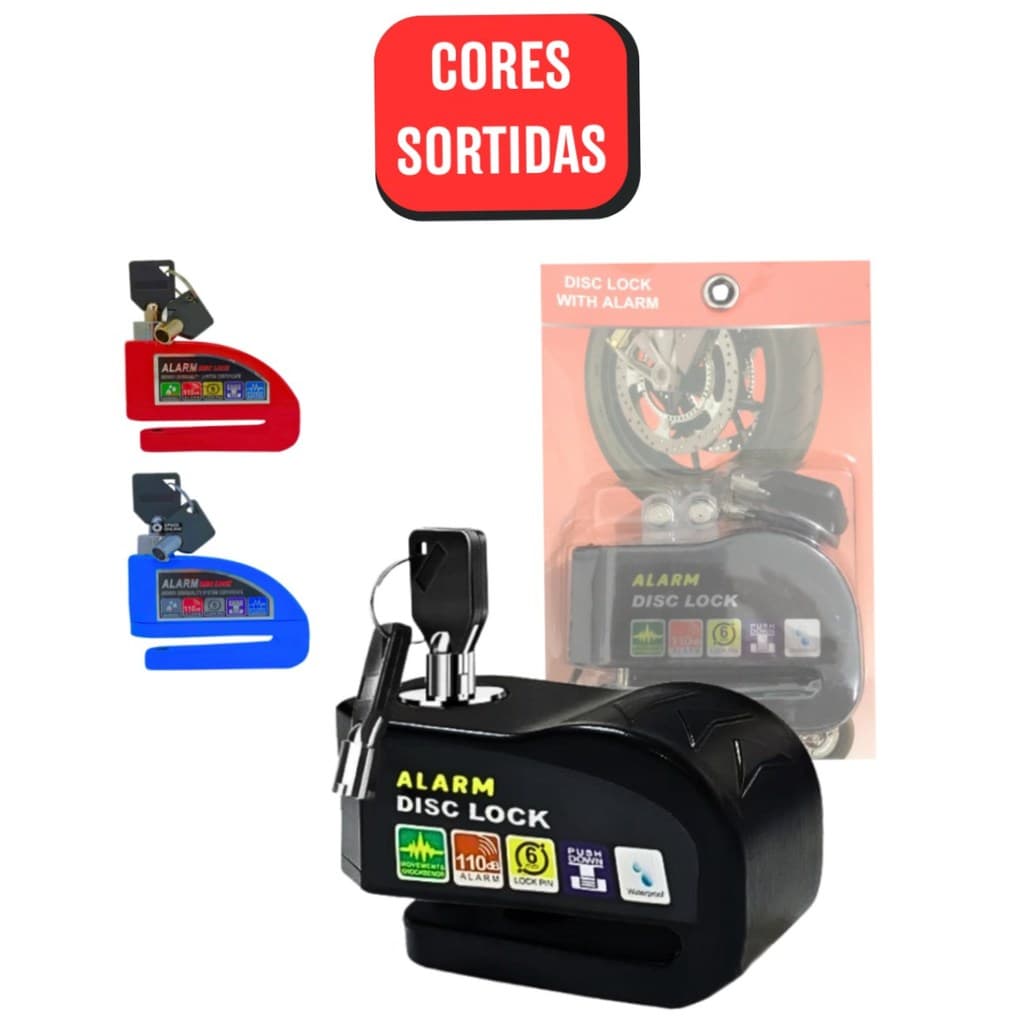 Trava Disco de Freio com Alarme 110dB Antifurto para Moto Universal Pino 6mm