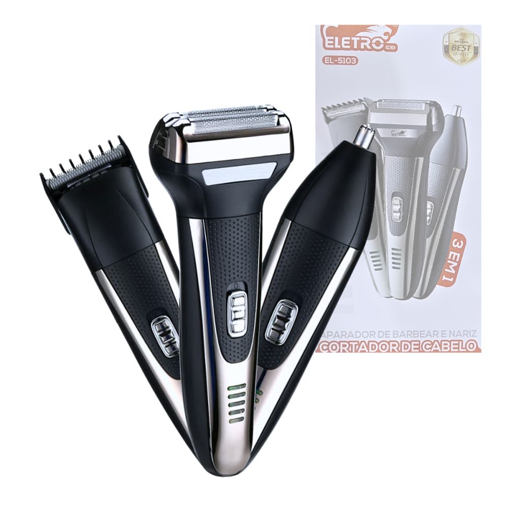 Barbeador Elétrico Profissional 3 em 1 Shaver Aparador de Pelos Recarregável Bivolt EL-5103