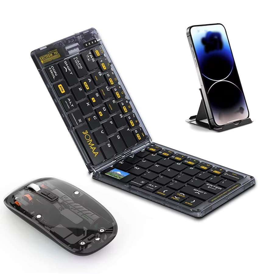 JOMAA Teclado Portátil Dobrável Sem Fio E mouse Combo Bluetooth Recarregável Transparente Para Laptop Telefone Tablet