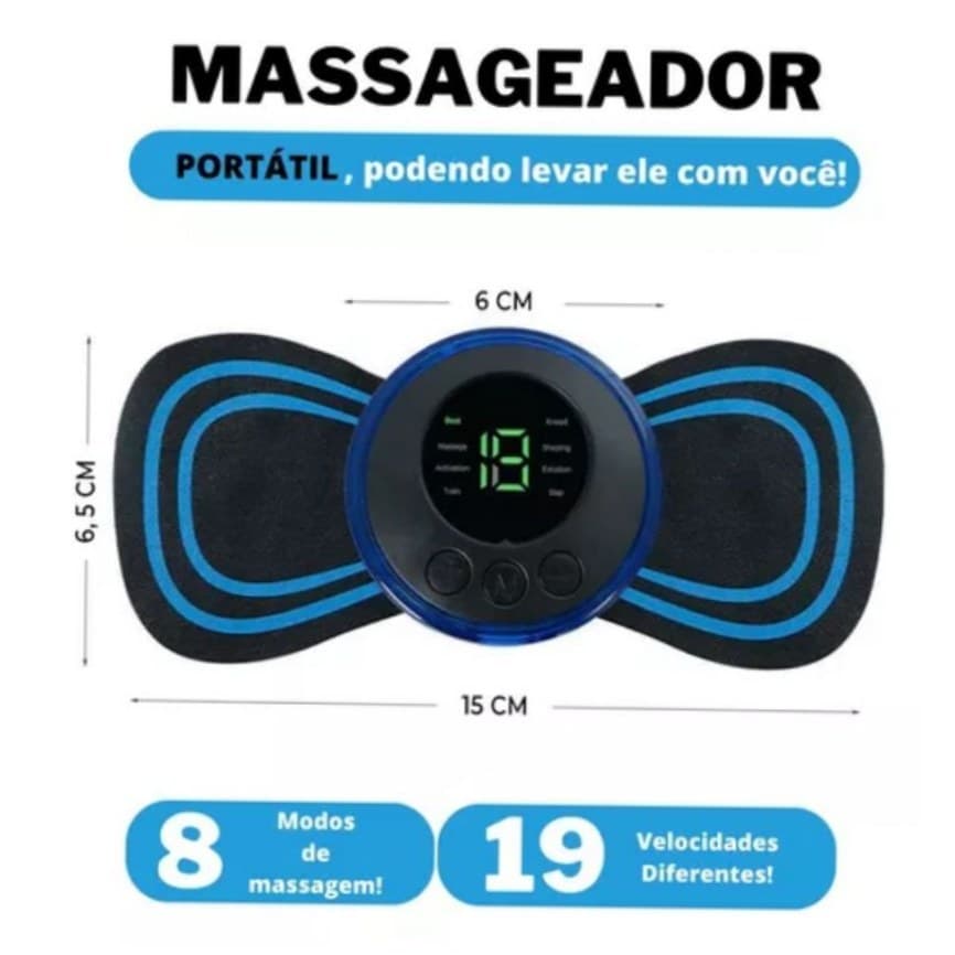 Kit Massageador Elétrico EMS para Pés Tapete Massageador Portátil Recarregável USB 8 Modos 19 Níveis
