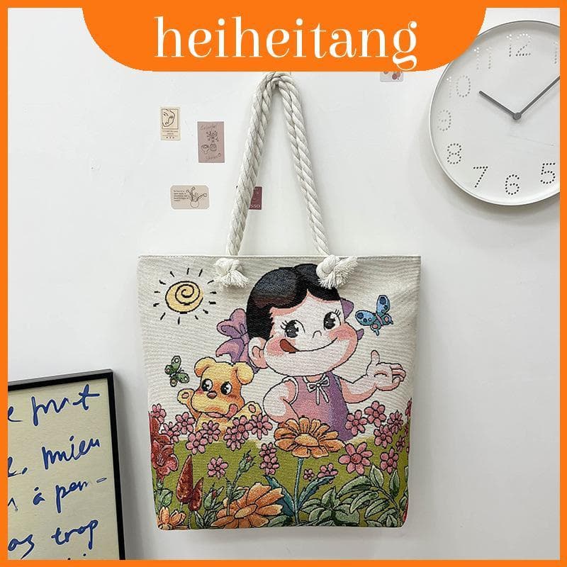 Bolsa De Ombro Grande De Algodão Com Bordado E Design Versátil Passeios Casuais Para