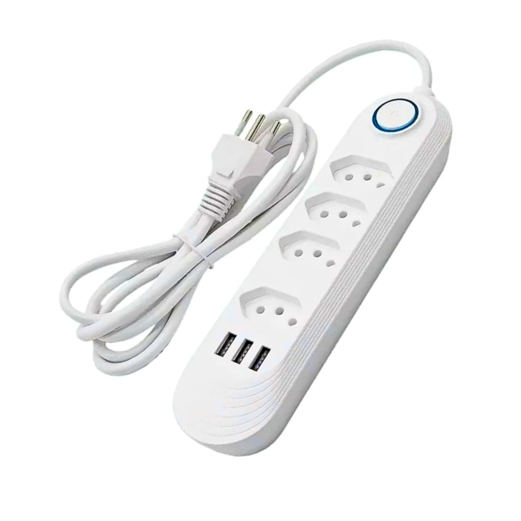 Filtro de Linha com 4 Tomadas e 3 USB Bivolt de 2 Metros