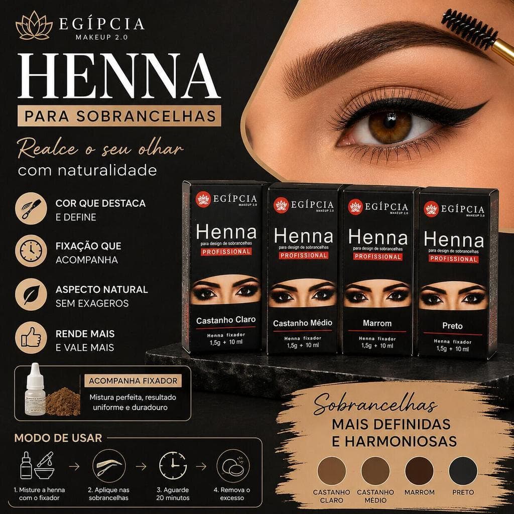 Henna Egípcia para Sobrancelhas EGIPCIA - Cobertura Uniforme e Durabilidade