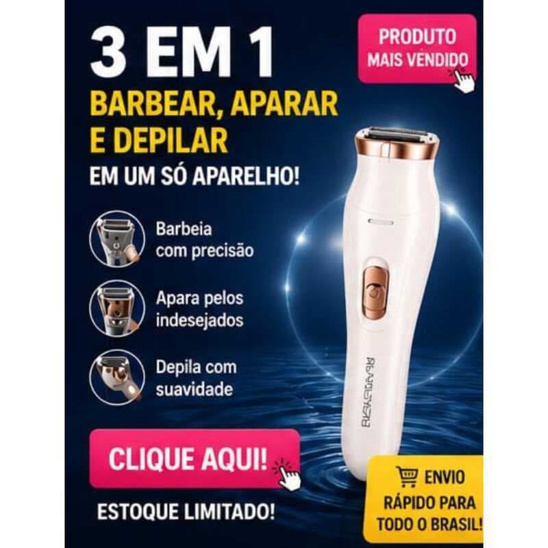 Barbeador Elétrico Multifuncional 3 em 1 Recarregável USB Aparador Barba Nariz e Orelha Máquina UNISSEX PORTATIL