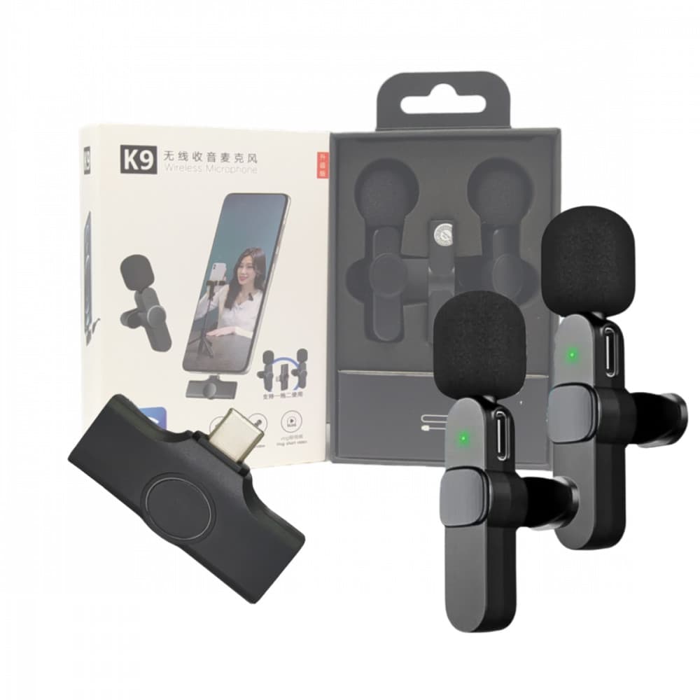 Microfone Condensador Duplo de Lapela Wireless TIPO C sem Fio 2.4GHZ Altomex K9-TC-2IN1