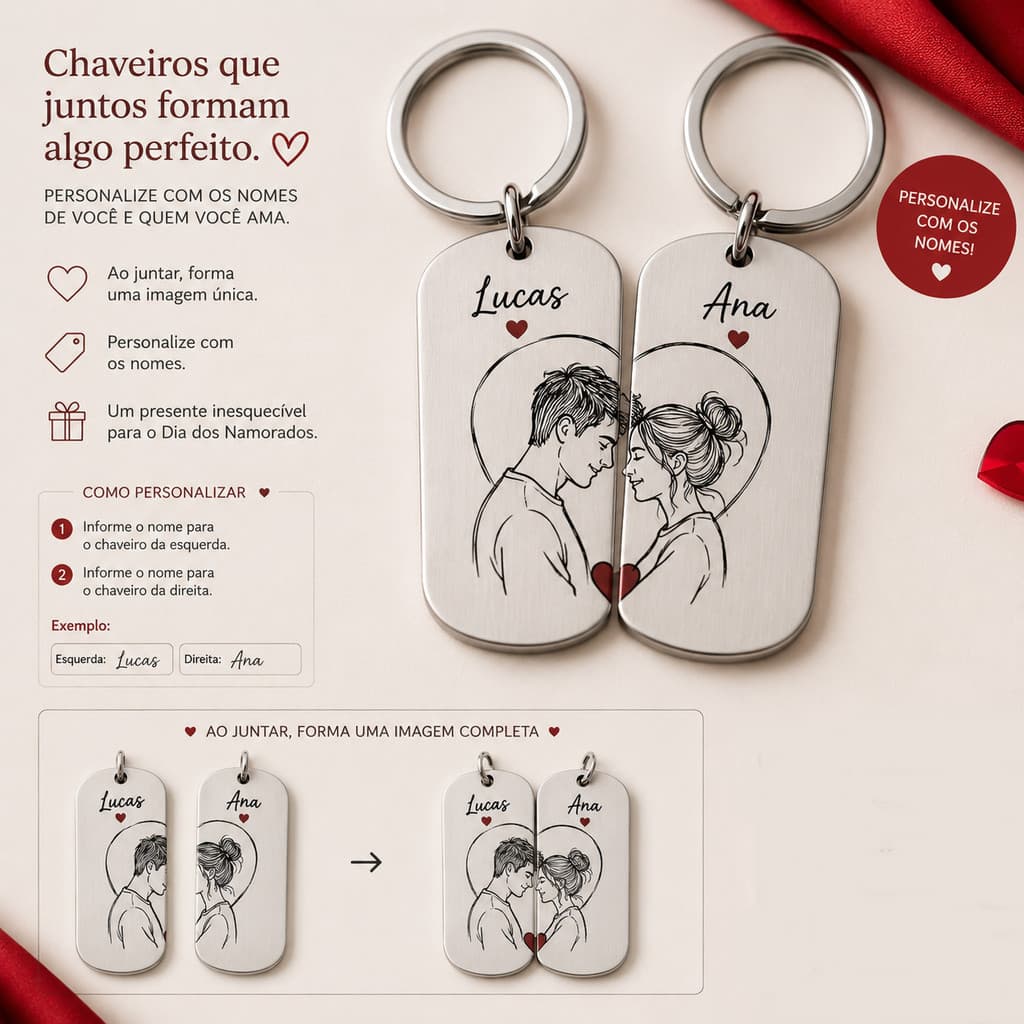 Kit Chaveiro Personalizado Exclusivo Dia dos namorados– Presente Criativo com Nome, Foto