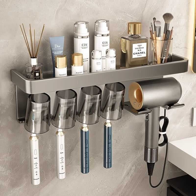 Suporte de copo de dente sem perfuração, suporte para secador de cabelo, montagem na parede, enxaguatório bucal elétrico