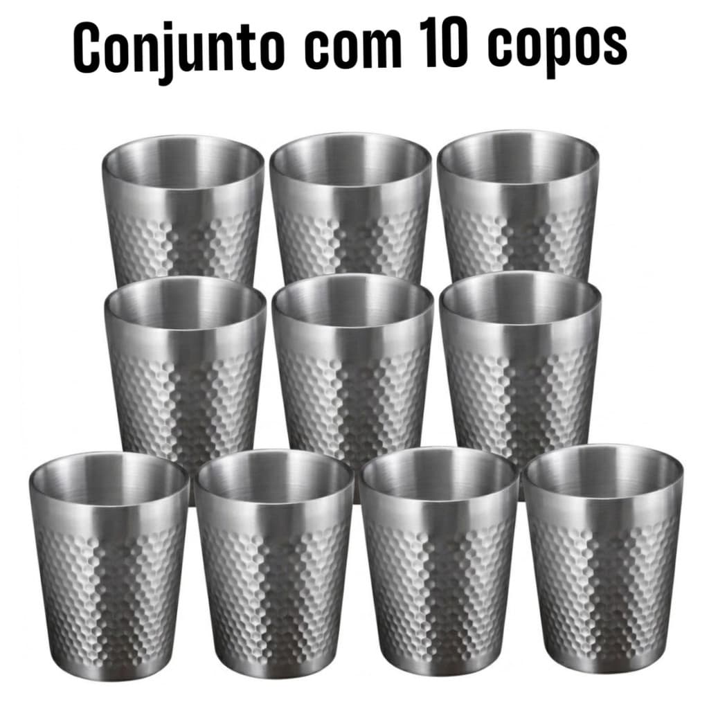 Conjunto 10 Copos em Inox 175ml Parede Dupla