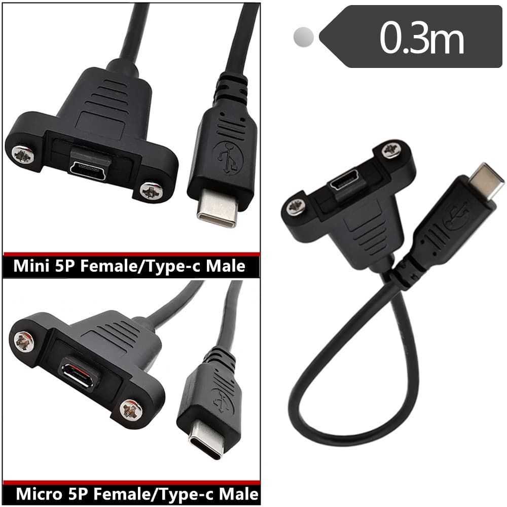 Tipo-C macho para mini 5P Micro5P fêmea painel de parafuso de bloqueio pode consertar cabo de dados Digital USB 3.1