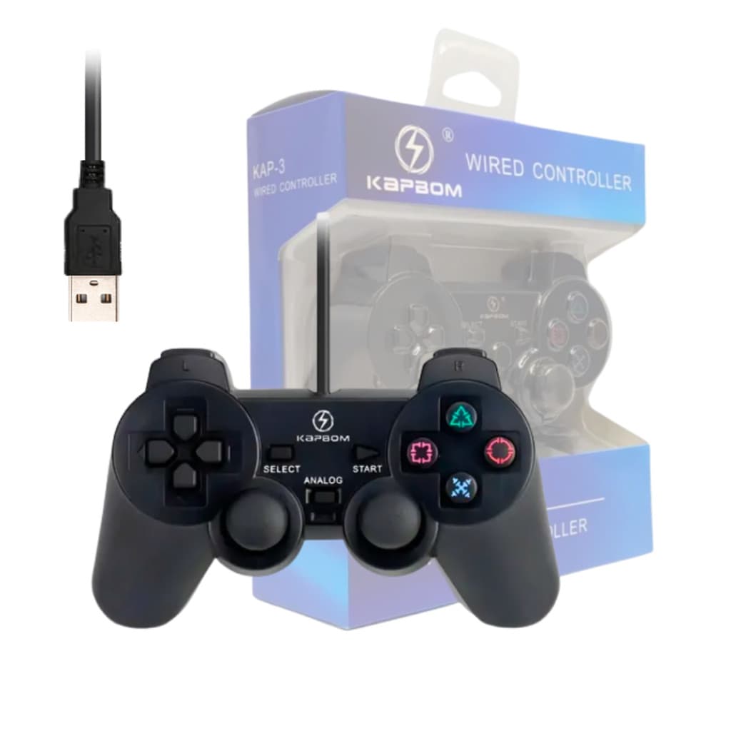 Controle Gamer Com Fio para Console 3°geração e PC Conexão USB Kapbom KAP-3