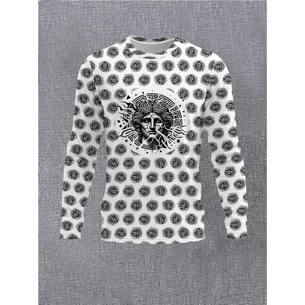 Camiseta Masculina Medusa Com Estampa Completa De Manga Comprida , Top Clássico Gola Redonda , Estiramento Macio Streetw