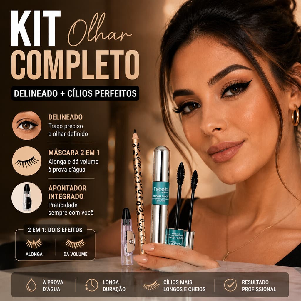 Kit Delineador Bella Femme + Máscara Febella 2 em 1 – Para Cílios com Volume e Alongamento