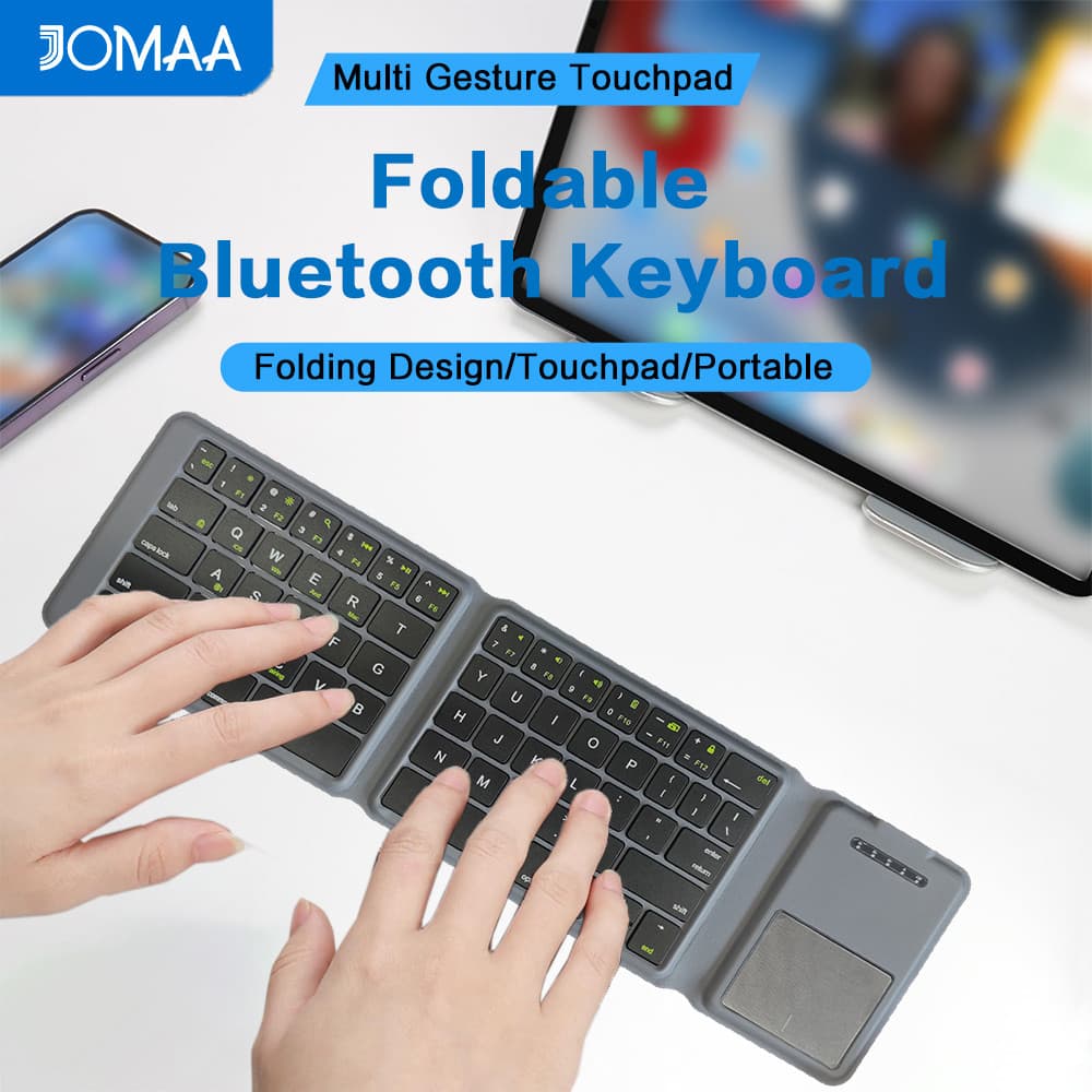 JOMAA Teclado Sem Fio Bluetooth Dobrável Mini Portátil Com Touchpad Couro PU Sincronização De Até 3 Dispositivos