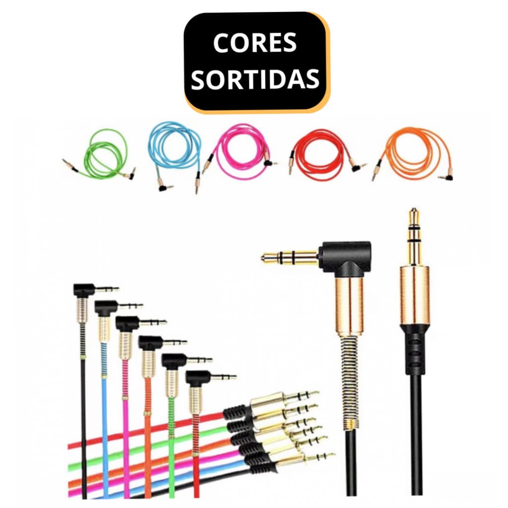 Cabo P2 Auxiliar P2 Stereo Som 90° Qualidade Cores Envio Ráp
