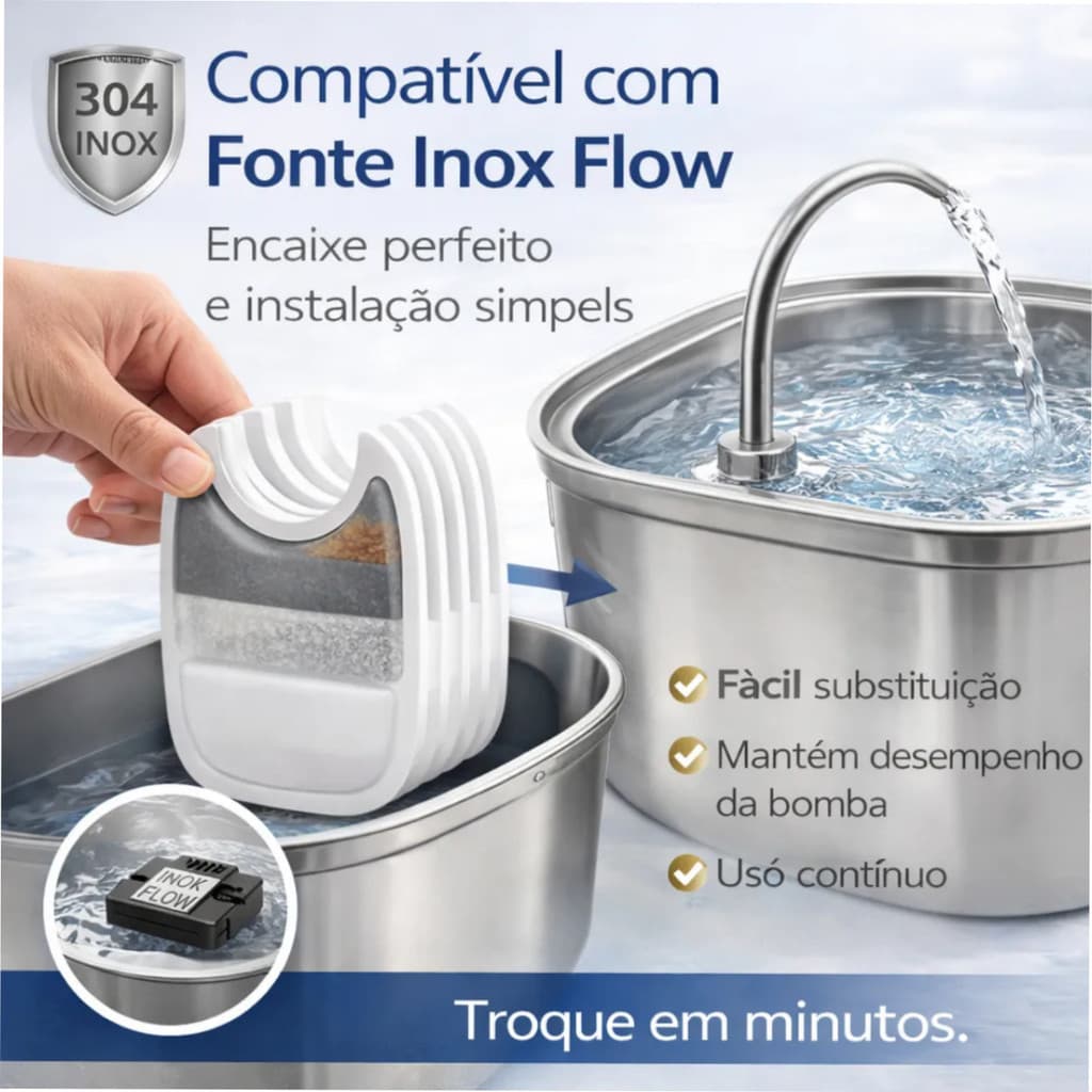 Filtro Repositor Bebedouro Inox Flow Wireless Kit 4 Unidades