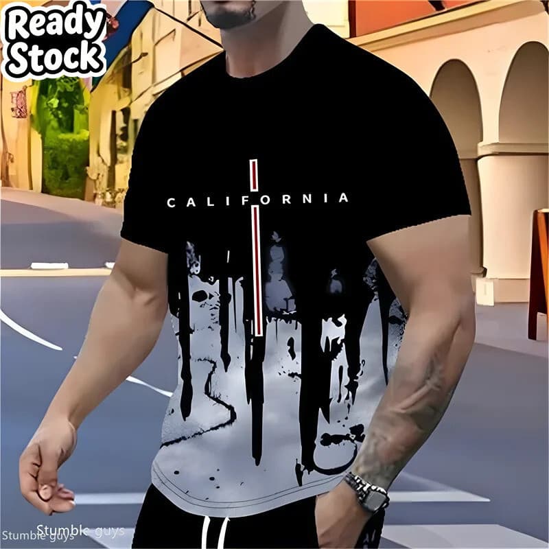 Camiseta Masculina Oversized Streetwear Verão Retro Inspirado Solto Manga Curta Confortável Leve Moda 3D Masculino De