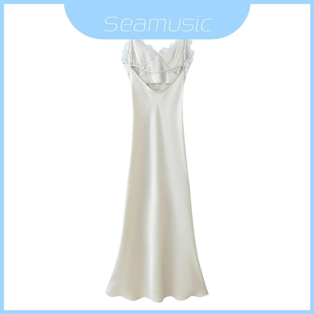 Vestido Longo Lolita Moderno Com Detalhes Em Cetim E Cor Pura Para Mulheres