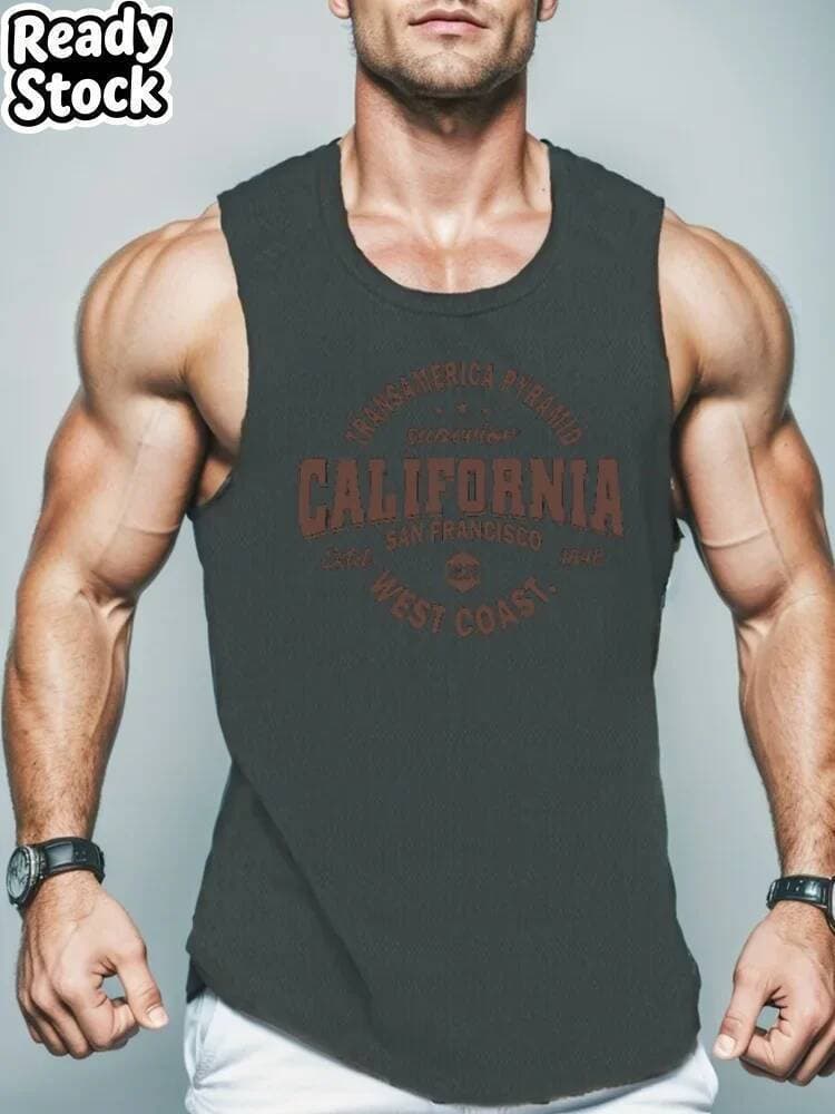 Moda Respirável 3D Carta Impressão Regatas Tendência Homem Streetwear Vintage Diário Solto Topo Masculino Verão Casual S