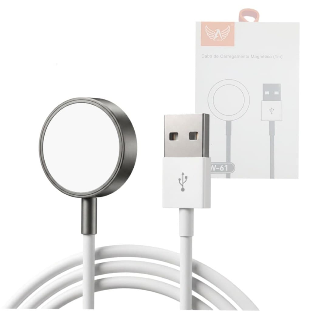 Carregador por Indução Magnético para Smartwatch USB Sem Fio Altomex AW-61 Branco