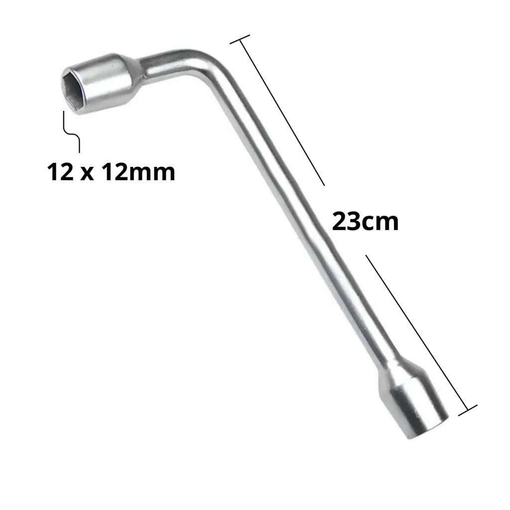 Chave Vazada Biela Longa em L com Furo 2 Bocas Sextavada Galvanizada Tamanho 12x12mm