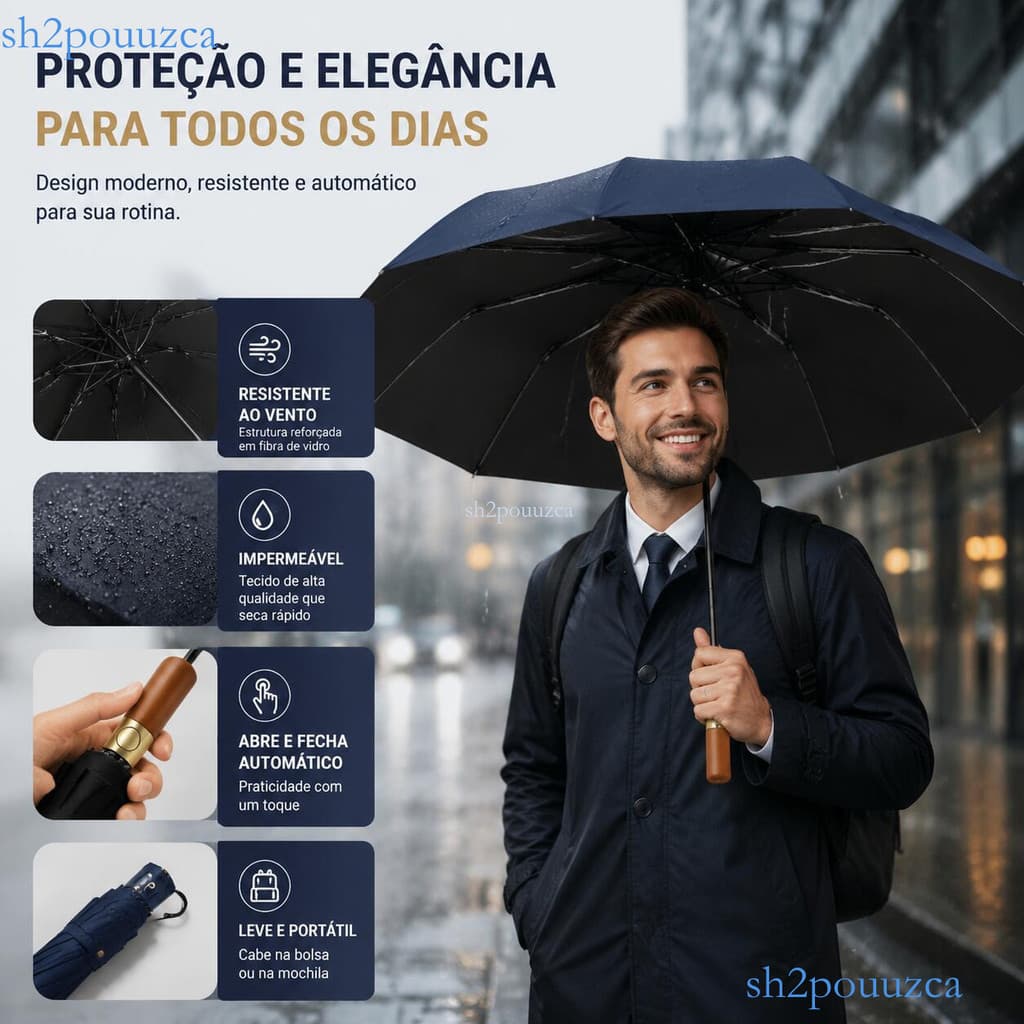Guarda-chuva Resistente 12 Varetas, Tamanho Amplo Revestimento Preto para Ventos e Chuvas Intensas ✨sh2pou