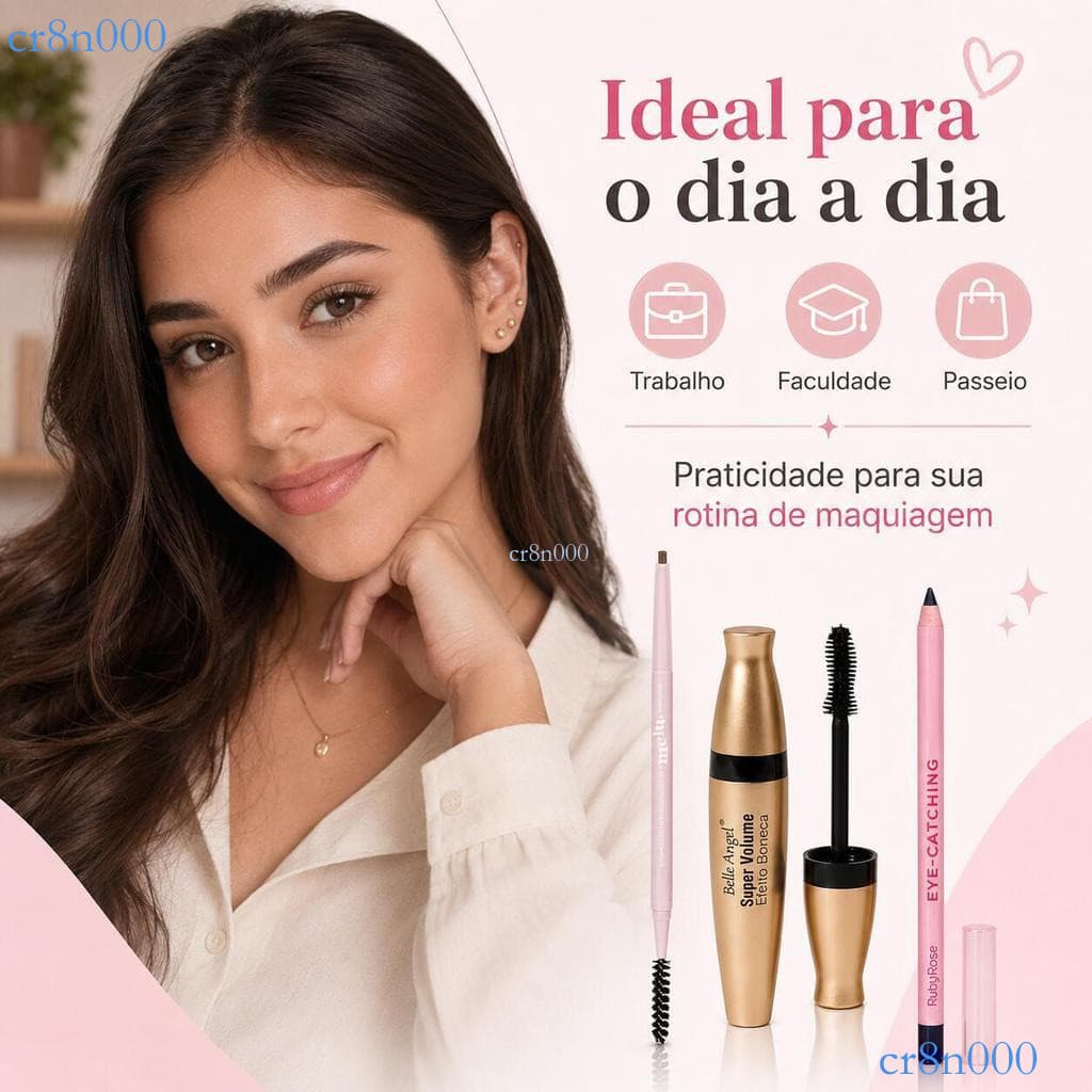 Kit de Maquiagem para Olhos 3 Itens: Sobrancelha 2 em 1, Máscara e Lápis para Uso Diário ✨cr8n000