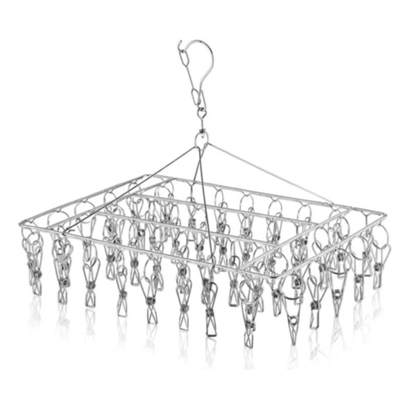 Kit 30 Prendedores Inox Clips Retrátil Prateado Varal