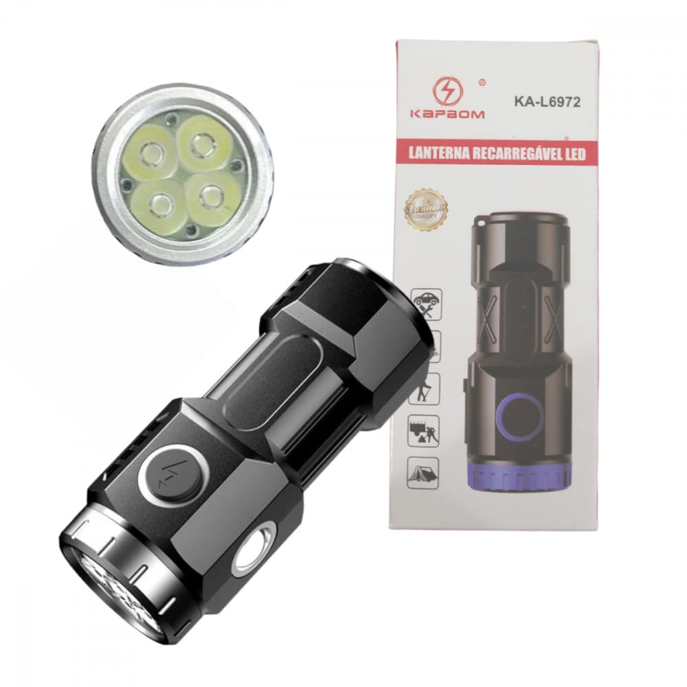 Mini Lanterna Tática Portátil Recarregável com Imã Kapbom KA-L6972