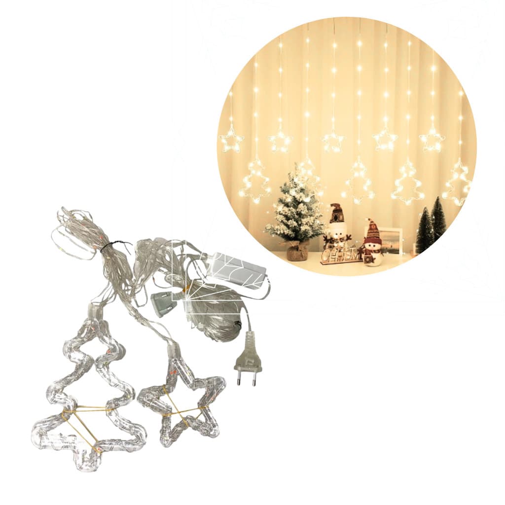 Pisca Cortina Cascata LED Branco Estrela e Arvore Natalina Bivolt Altomex AL-4866 (Branco)