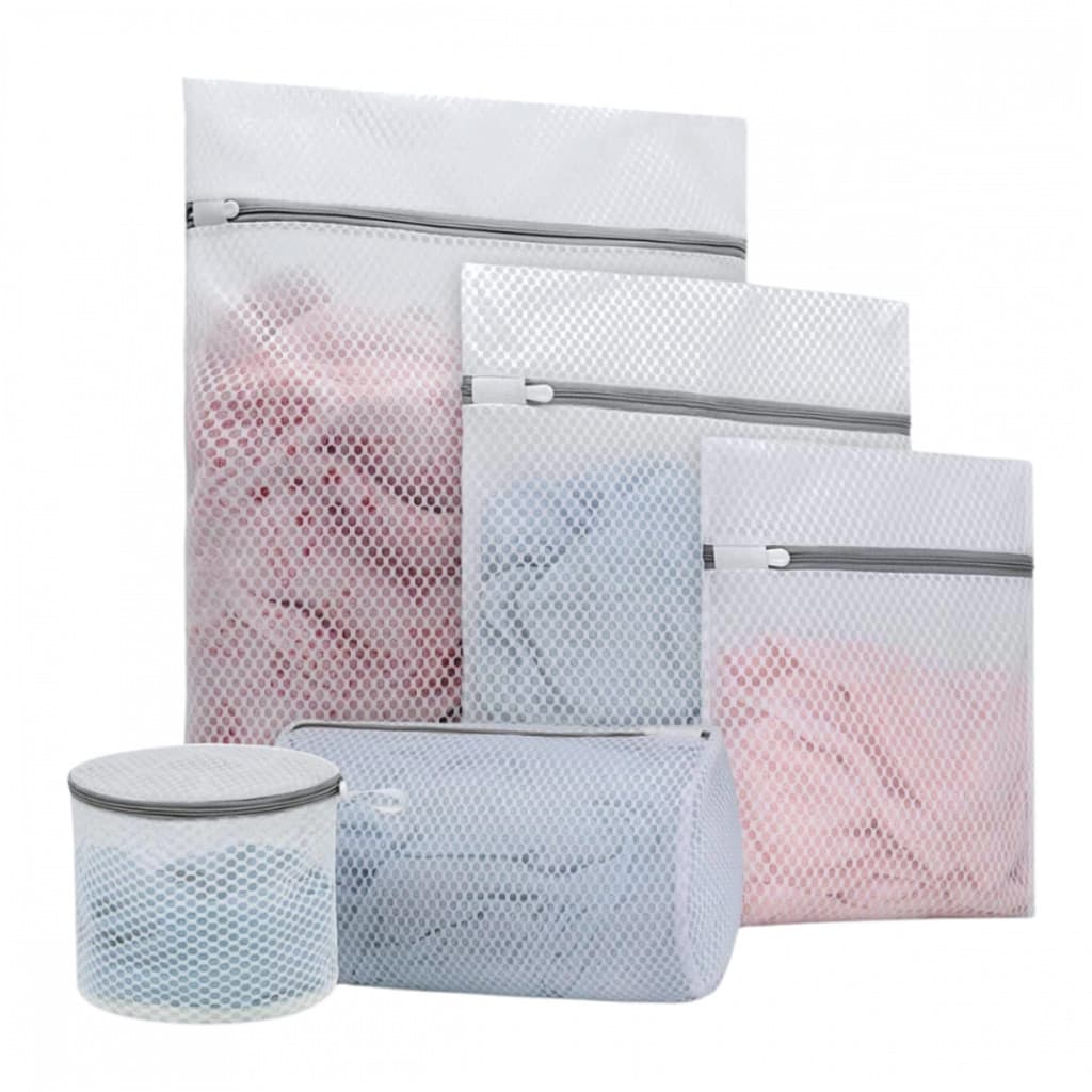 Conjunto de 5 Saco Bolsa Lavar Roupa Reutilizáveis Contra Danos e Desgaste Zíper Reforçado