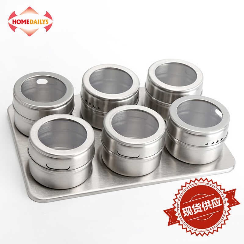 Frasco de tempero de aço inoxidável magnético conjunto de 6 peças garrafa de tempero Visual garrafa de tempero de cozinh