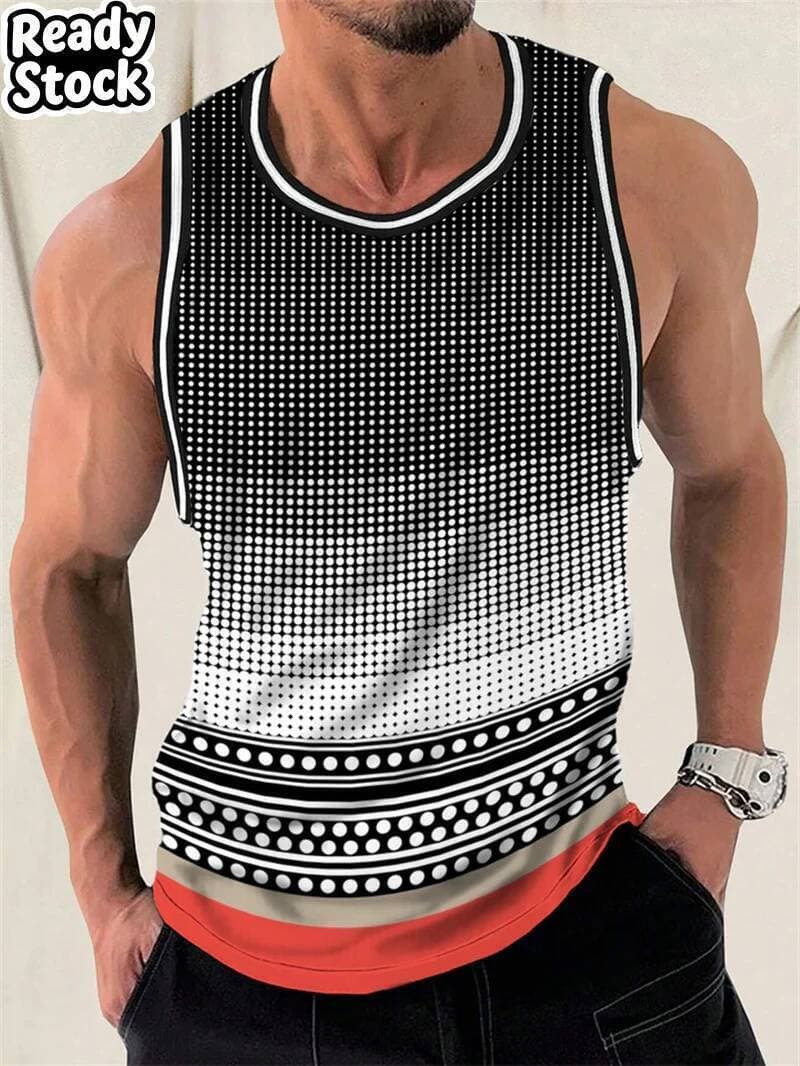 Moda Masculina Verão Regatas Casual Uso Diário Sem Mangas 3D Impresso Tripulação Pescoço Colete Solto Respirável Streetw
