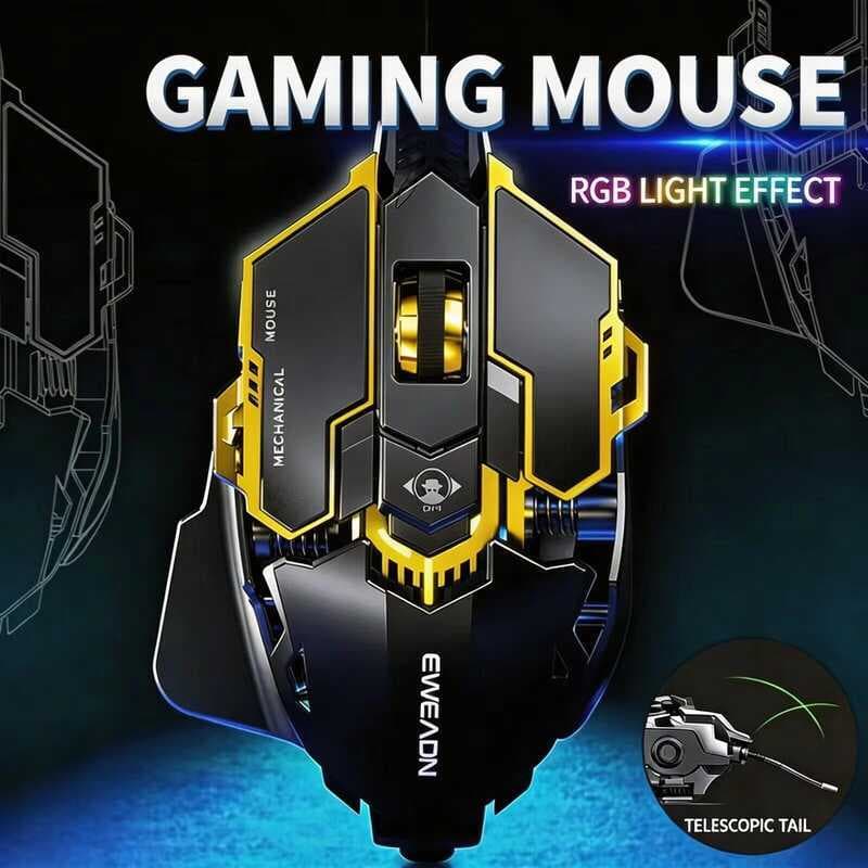 Mouse Com Fio RGB Mecânico 12800DPI Ajustável USBC Backlight Baixa Latência E-Sports Gaming Para Computador Portátil