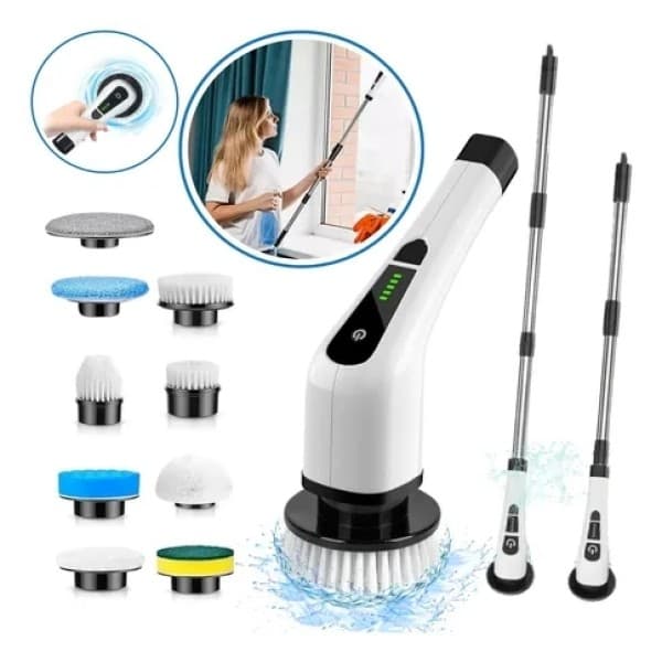 Escova de Limpeza Elétrica Multiuso 9 em 1 Recarregável USB Ideal para Cozinha Banheiro Piso e Vidros