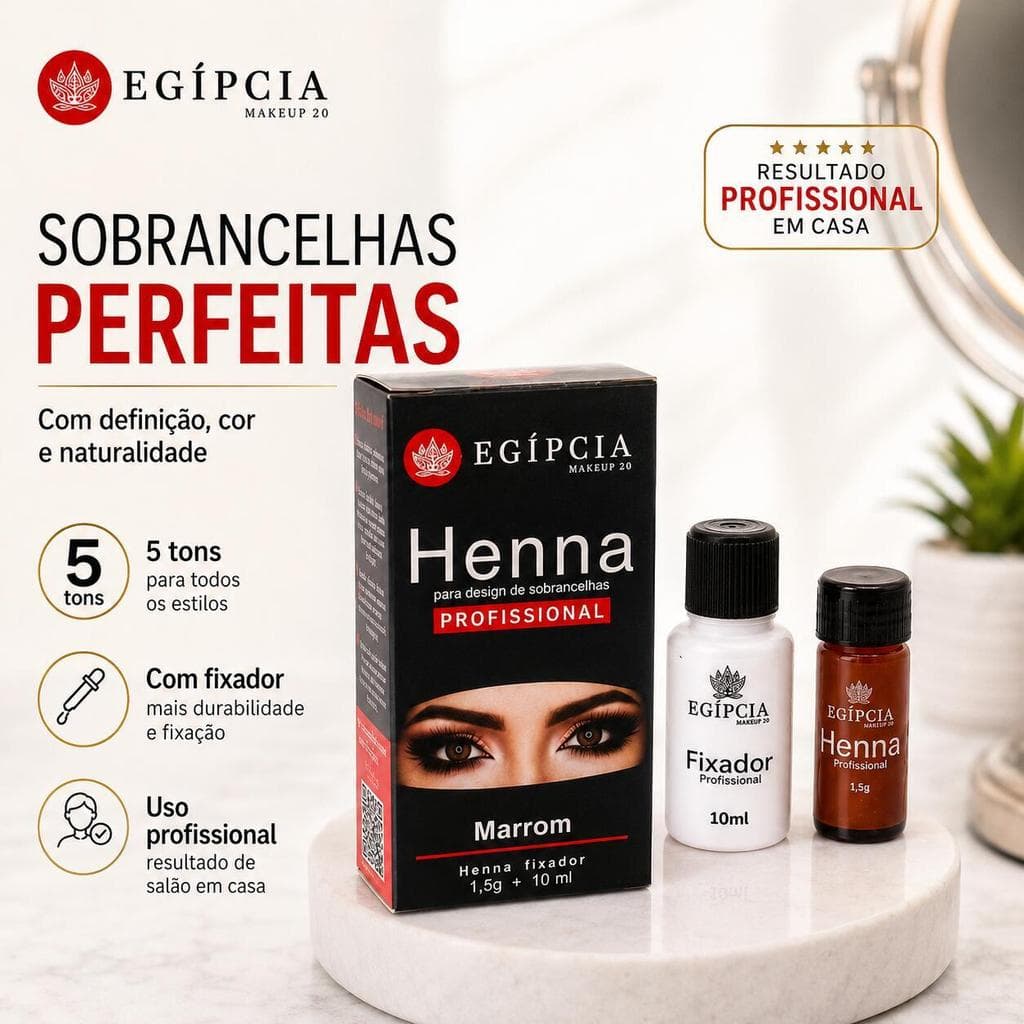 Henna Sobrancelha Egípcia Alta Fixação Longa Duração Modelo Rena