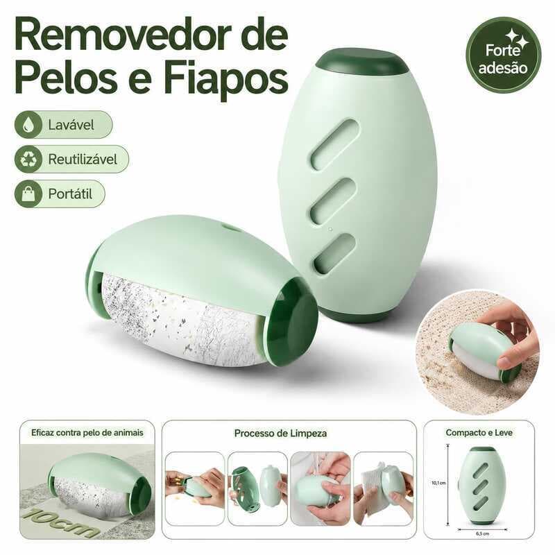 Removedor de Pelos e Fiapos Rolo Adesivo Lavável Reutilizável Roupa Sofá Cães e Gatos