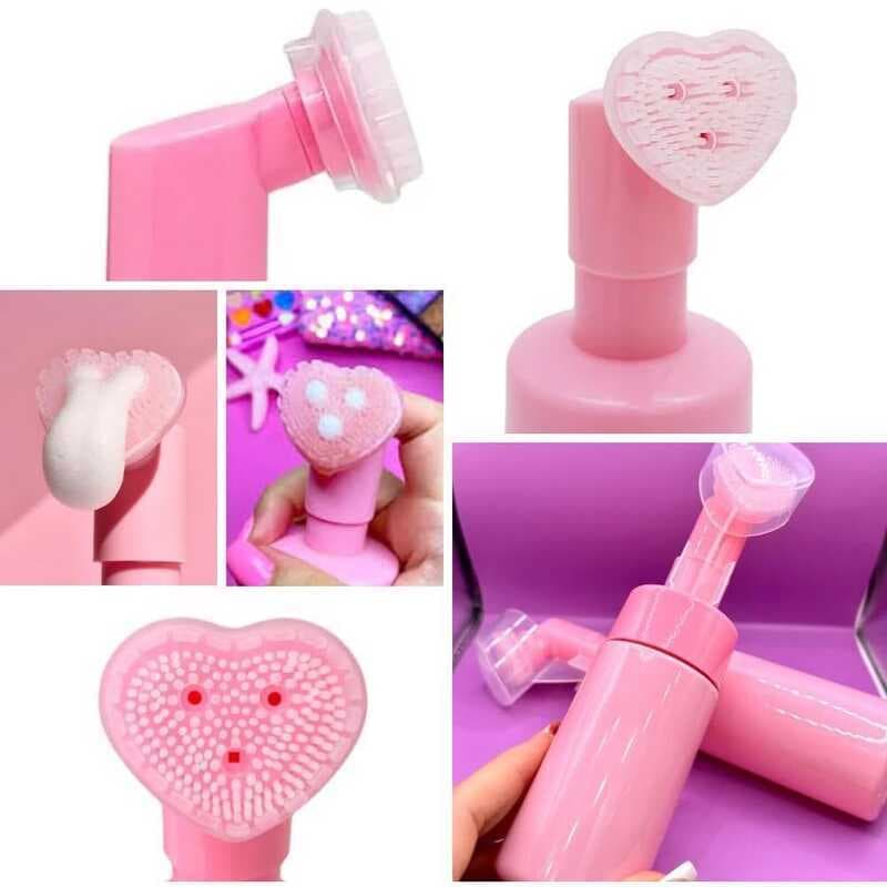 Frasco Dispenser Espuma 150ml com Escova Silicone Integrada, Para Sabonete, Limpeza e Massagem Facial de Pele