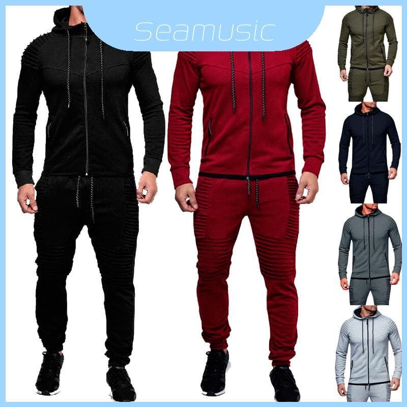 Conjunto De Agasalho Masculino Durável Com Capuz E Calça Zíper Ajustável